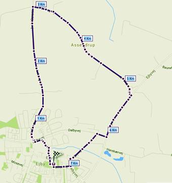 Her er den rute der skal tilbagel�gges �st om Ejby.